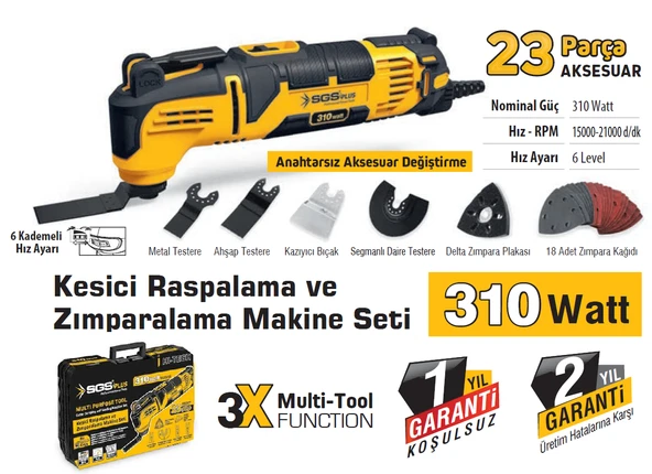 SGS5255 - 23 Parça Kesici Raspalama Zımparalama Makine Seti 310 Watt - Metal Ahşap Derz Kazıyıcı Kesici - 2