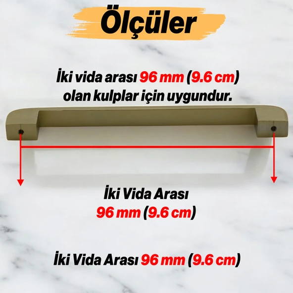 Zehra (96 mm - 9.6 cm) Mat Gold Metal Mobilya Mutfak Çekmece Dolap Dolabı Kapak Kulbu Kulpu Kulpları - 2