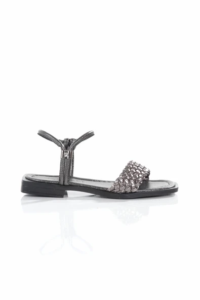 MİA026-1561 Kadın PLATİN El Örgülü Abiye Günlük-Düğün-Eğlence-Tatil Sandaleti - Resim 2