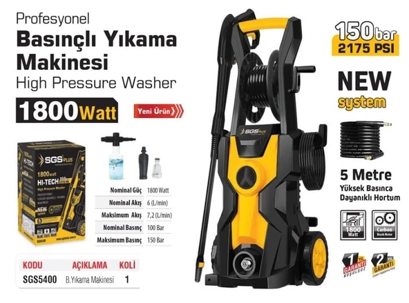 SGS5400 Elektrikli 150 BAR Basınçlı Yıkama Makinesi 1800 WATT - 2