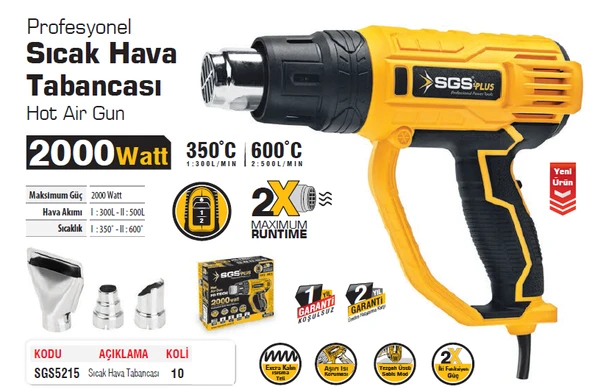 SGS 5215 Profesyonel Sıcak Hava Tabancası 2000 Watt - 2