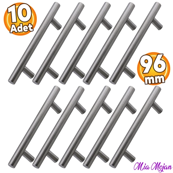 (10 Adet) Mia Mojan 96 mm İnox Metal Mobilya Mutfak Çekmece Dolap Dolabı Kulbu Kulpu Kulpları