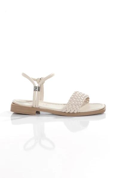 MİA026-1561 Kadın BEJ El Örgülü Abiye Günlük-Düğün-Eğlence-Tatil Sandaleti - Resim 2