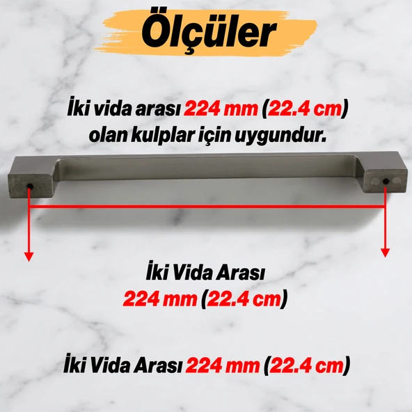 Meram (224 mm - 22.4 cm) İnox Metal Mobilya Mutfak Çekmece Dolap Dolabı Kapak Kulbu Kulpu Kulpları - Resim 2