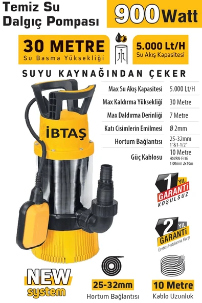 SGS5372 - 30 Metre Temiz Su Çekme Dalgıç Pompa 900 Watt - 2