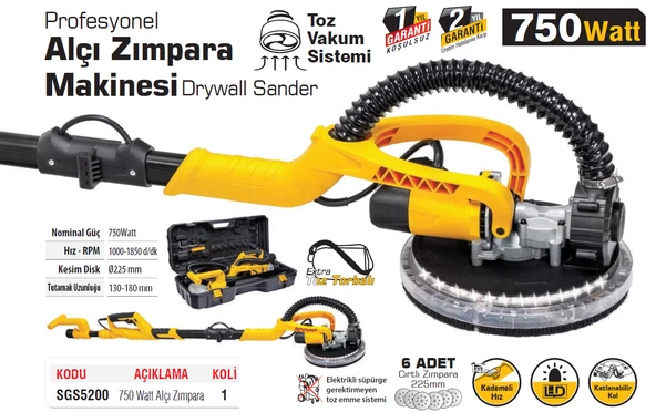 SGS 5200 Alçıpan Duvar Zımparası Makinesi 750 Watt - 3