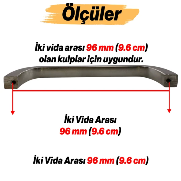 Göksu (96 mm - 9.6 cm) İnox Metal Mobilya Mutfak Çekmece Dolap Dolabı Kapak Kulbu Kulpu Kulpları - Resim 2