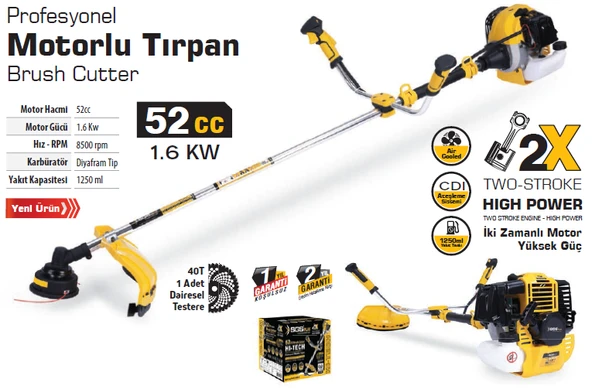 SGS5361 - Profesyonel Benzinli Motorlu Ot Biçme Yan Tırpan Makinası 52 cc - 2
