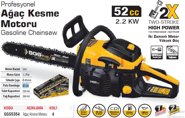 SGS5354 Benzinli Profesyonel Ağaç Kesme Motoru Motoru 45 Cm - 2