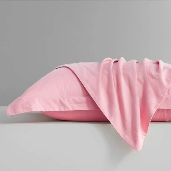 Maki Home %100 Pamuklu Volanlı Süs Dikişli Pembe 2 Adet 50x70 Yastık Kılıfı