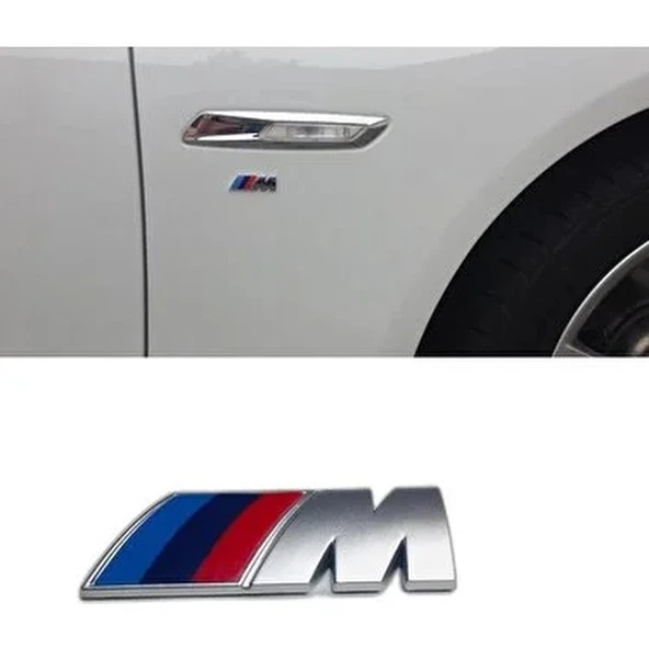 BMW YAN ÇAMURLUK VE BAGAJ ABS MALZEME M LOGO ROZET AMBLEM (5,5 CM - 2 CM GÜMÜŞ) - Resim 2