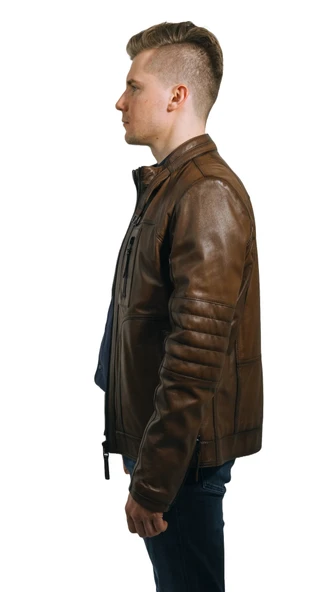Gölgeli Kahve Hakiki Deri Erkek Ceketi Thor - 2