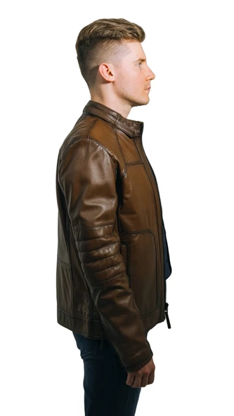 Gölgeli Kahve Hakiki Deri Erkek Ceketi Thor - 4