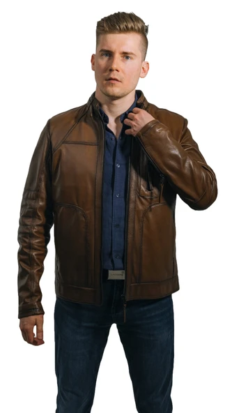 Gölgeli Kahve Hakiki Deri Erkek Ceketi Thor - 6
