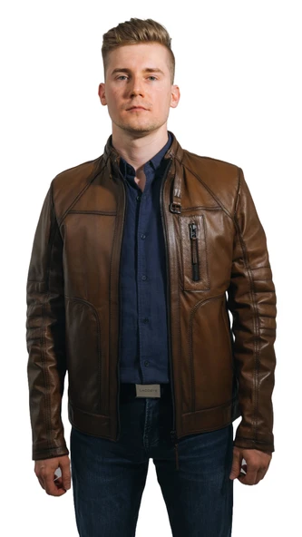 Gölgeli Kahve Hakiki Deri Erkek Ceketi Thor