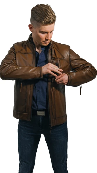 Gölgeli Kahve Hakiki Deri Erkek Ceketi Thor - 5