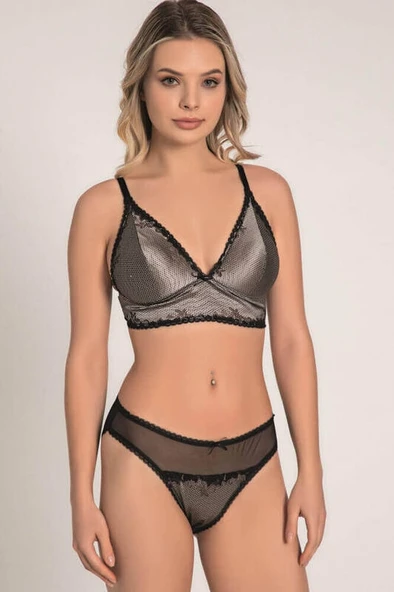 Balensiz Desteksiz Dolgusuz Dantelli Bralet Sütyen Ve Slip Takım 4209