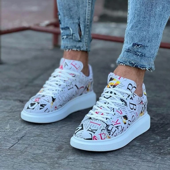 Dergi Desenli Boyalı Erkek Casual Ayakkabı
