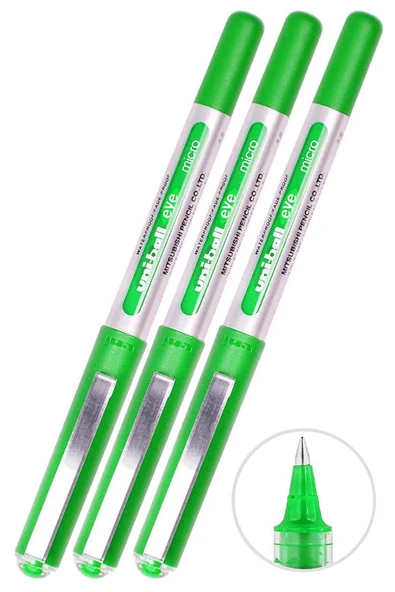 Yeşil Pilot Kalem 3 Adet Uniball Eye Mikro 0.5 mm Roller Pilot Kalem Ub-150 Roller Uçlu Likit Mürekkepli Pilot Kalem