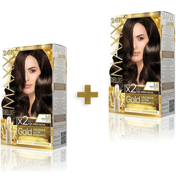 MAXX DELUXE GOLDEN BEAUTY 5 0 Açık Kahve Set Boya 2 li Kutu