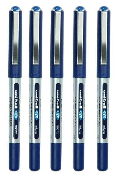 Mavi Pilot Kalem 5 Adet Uniball Eye Mikro 0.5 mm Roller Pilot Kalem Ub-150 Roller Uçlu Likit Mürekkepli Pilot Kalem