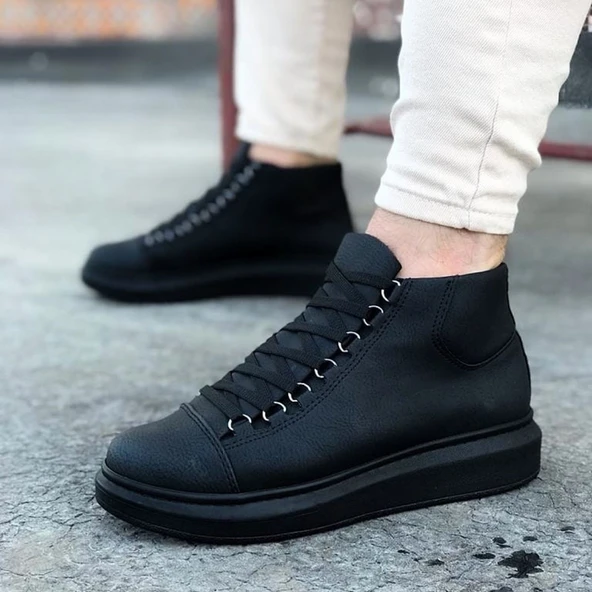 Kömür Bağcıklı Sneakers  Yarım Bilek Bot