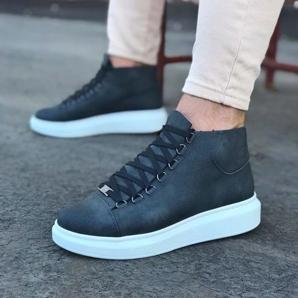 Gri Bağcıklı Sneakers  Yarım Bilek Bot
