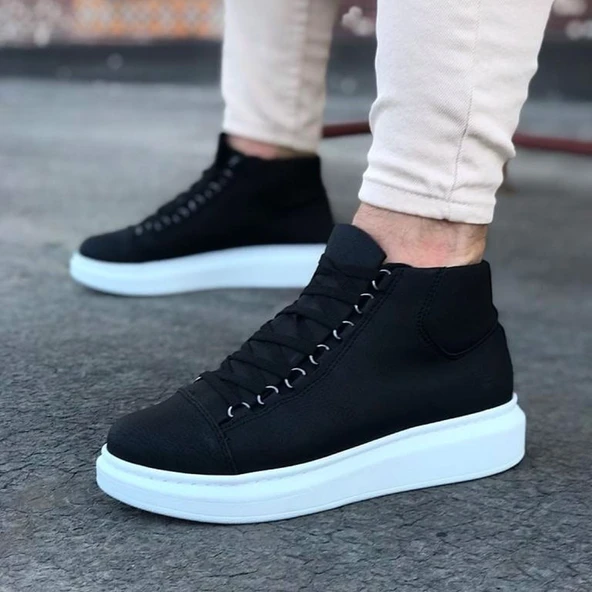 Siyah Bağcıklı Sneakers  Yarım Bilek Bot