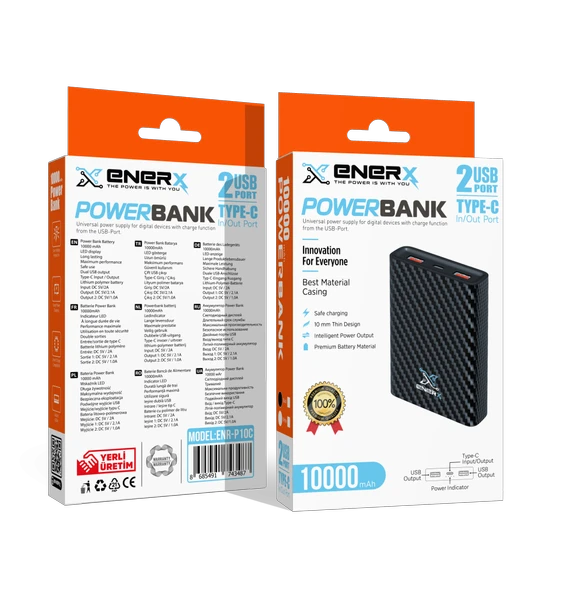 eNeRX Powerbank 10000 mAh 2.1 Amper ENR-P10C Siyah - 3