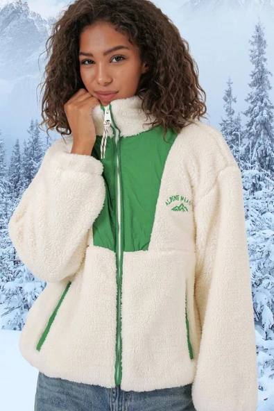 5194 Peluş Mont Ceket - Zümrüt Yeşili