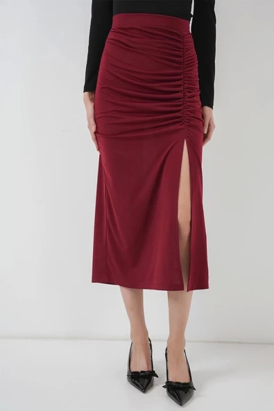 8033 Sandy Yırtmaçlı Etek - Bordo - 2