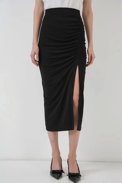 8033 Sandy Yırtmaçlı Etek - Siyah - 2