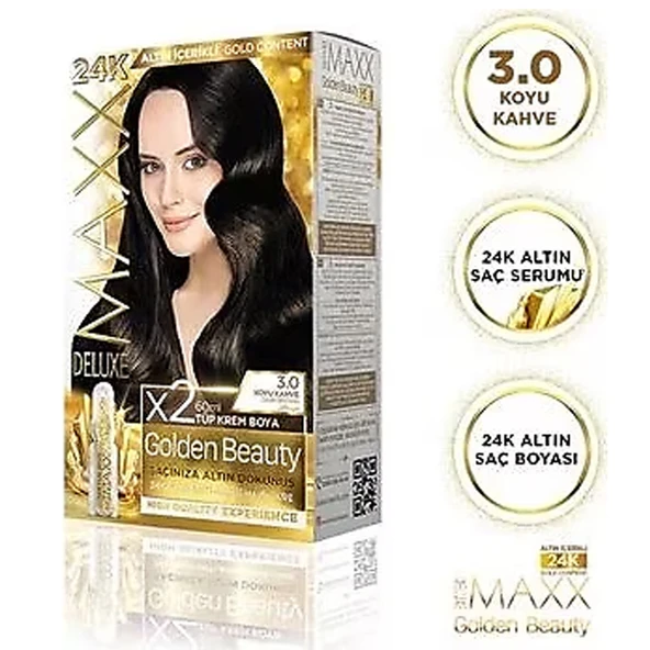 MAXX DELUXE GOLDEN BEAUTY 3 0 Koyu Kahve Set Boya 2 li Kutu - 2
