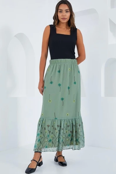 Çağla Desenli Şifon Etek 8010