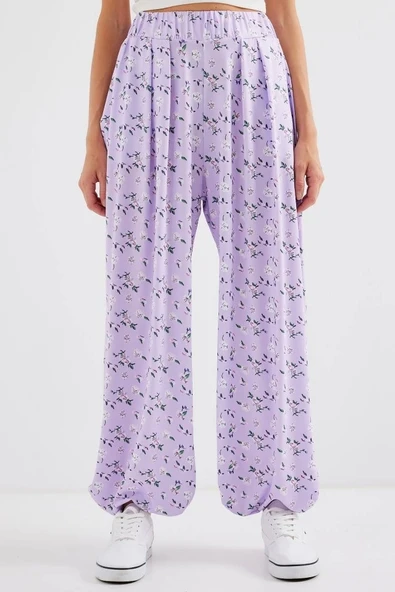 6665 Desenli Şalvar Pantolon - Lila - 2
