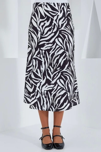 Siyah Beyaz Desenli Saten Etek 15806 - 3