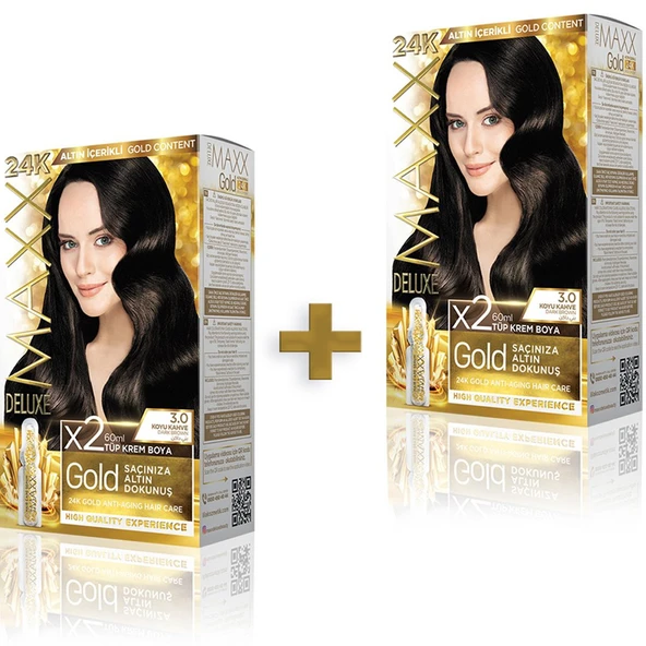 MAXX DELUXE GOLDEN BEAUTY 3 0 Koyu Kahve Set Boya 2 li Kutu
