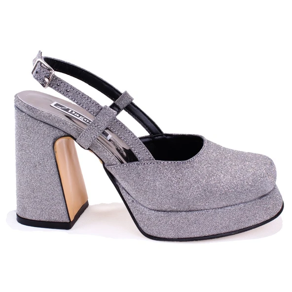Dagoster DZA07-337560 Platin Simli  Platform Topuklu Kadın Ayakkabı - 2