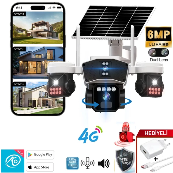 OKAM 9090 6MP Aİ (YAPAY ZEKA) 4G DUAL LENS SOLAR HAREKETLİ GECE GÖRÜŞ SESLİ TÜRKÇE UYGULAMA AKILLI KAMERA