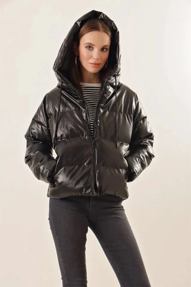 5114 Oversize Deri Mont - Siyah - 4