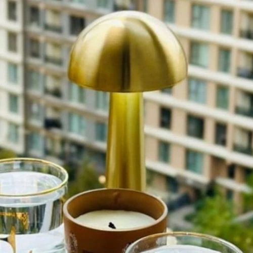 MANTAR MODEL DİMMERLİ ŞARJLI RETRO MASA LAMBASI GOLD RENK (IŞIK AYAR ÖZELLİKLİ) - 3