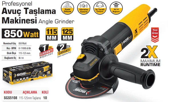 SGS5113 - 125mm Avuç Taşlama Makinesi 850 Watt - 2