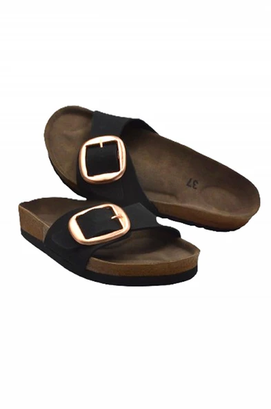 Siyah Nubuk Kadın Tek Toka Terlik - MTM-0053 - 5