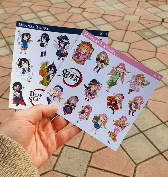 Mitsuri Kanroji-Obanai Iguro-parlak kağıt -2li sticker set-Demon Slayer Anime - 8