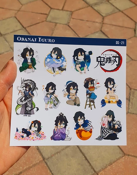 Demon Slayer-Mitsuri Kanroji-Obanai Iguro-parlak kağıt -2li sticker set- başarı etiket süsleme - 10