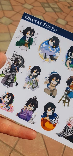 Demon Slayer-Mitsuri Kanroji-Obanai Iguro-parlak kağıt -2li sticker set- başarı etiket süsleme - 8