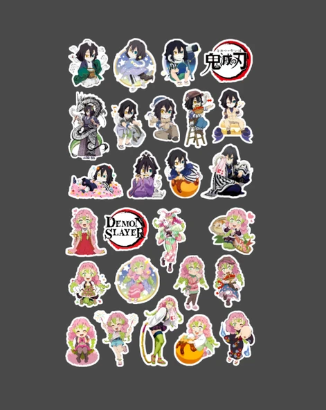 Demon Slayer-Mitsuri Kanroji-Obanai Iguro-parlak kağıt -2li sticker set- başarı etiket süsleme - 5