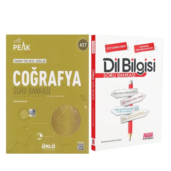 Ünlü Yayıncılık AYT Coğrafya Best Peak ve AKM Dil Bilgisi Soru Bankası Seti 2 Kitap