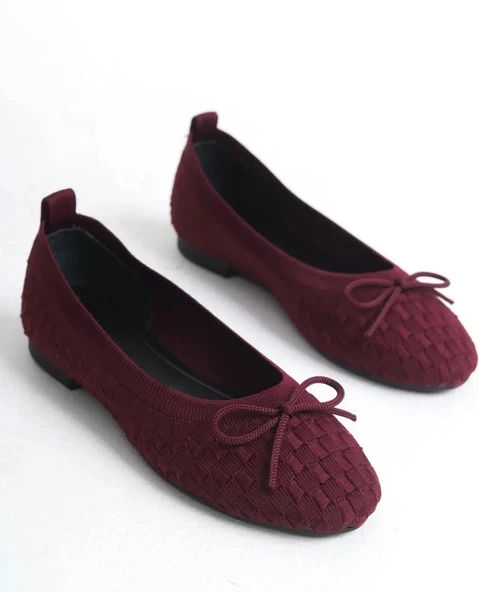 Feles Triko Fiyonk Detaylı Kadın Babet Ayakkabı - Resim 8