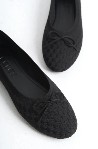 Feles Triko Fiyonk Detaylı Kadın Babet Ayakkabı - Resim 11